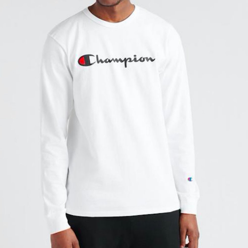 Champion Classic Long Sleeve T-shirt Black Scripting Logo Men's Size XXL